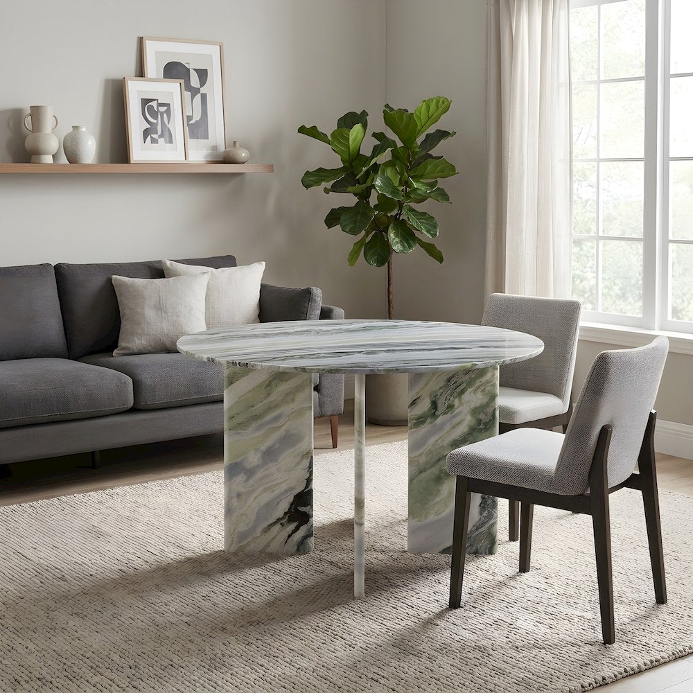 Green Onyx Marble Round Dining Table with Iron Legs, Seats 4
