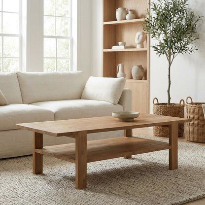 Brown Mango Wood Coffee Table with Solid Wood Top and Matt Finish