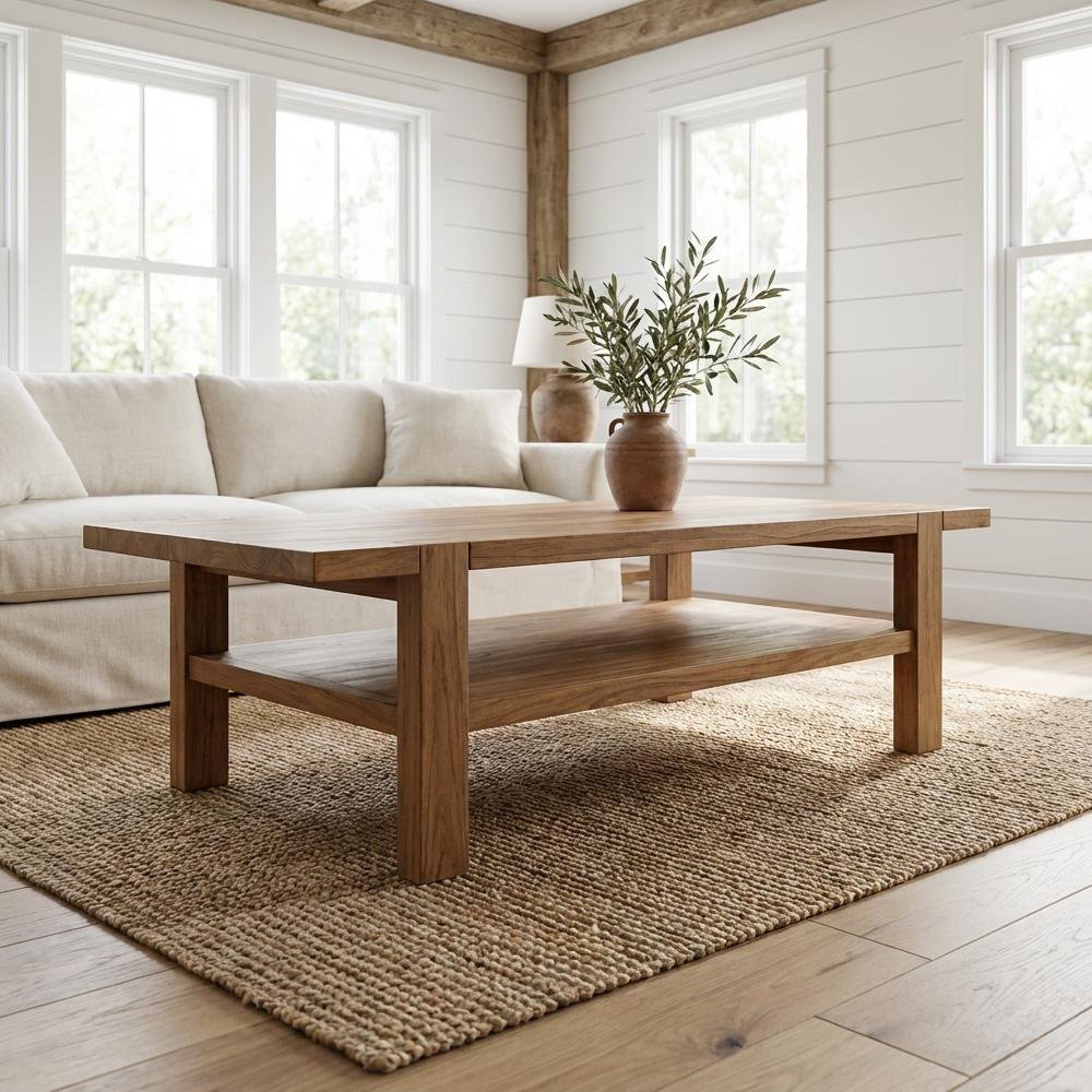 Brown Mango Wood Coffee Table with Solid Wood Top and Matt Finish