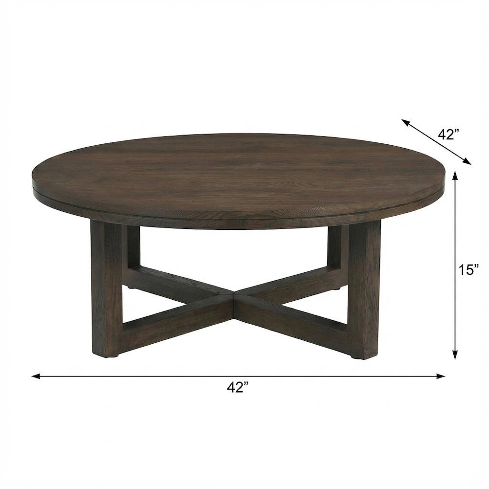 Brown Oak Wood Coffee Table with Metal Frame and Stain-Repellent Matte Finish