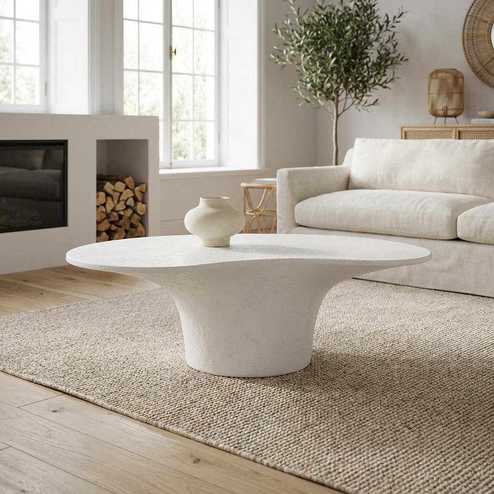 White Fiberglass Reinforced Concrete Outdoor Coffee Table with Modern Design