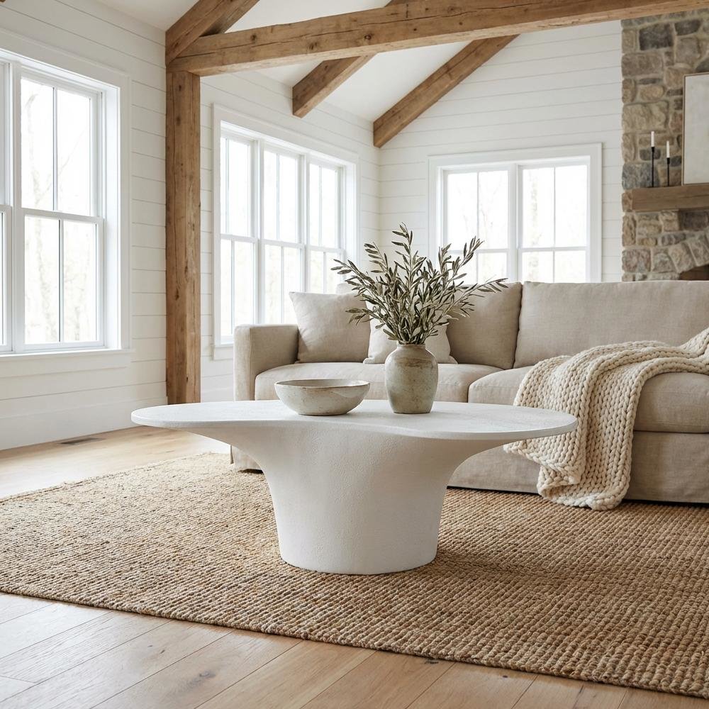 White Fiberglass Reinforced Concrete Outdoor Coffee Table with Modern Design