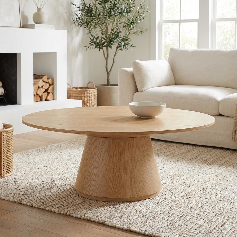 Brown Oak Veneer Coffee Table with Semi-Gloss Finish and Metal Hardware
