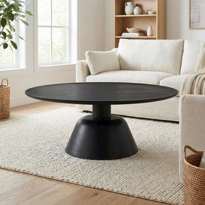 Black Mango Wood Coffee Table with Solid Top and Modern Design