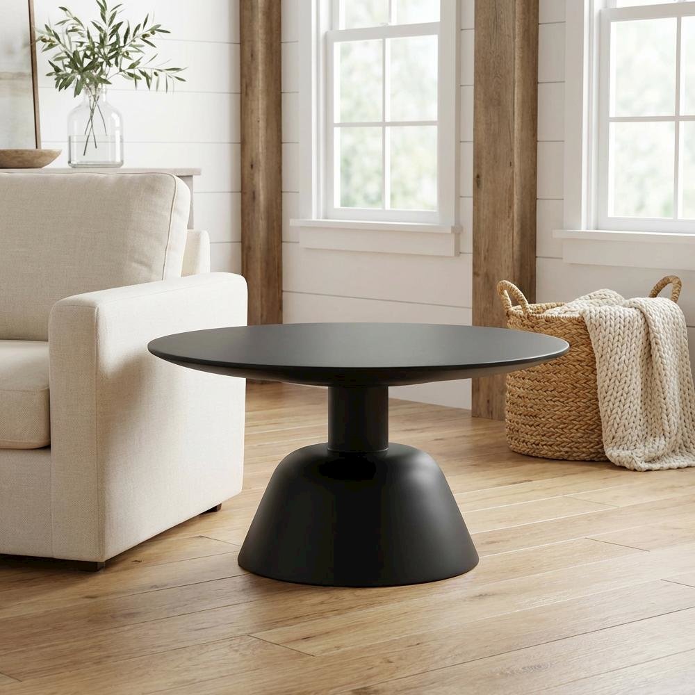 Black Mango Wood Coffee Table with Solid Top and Modern Design