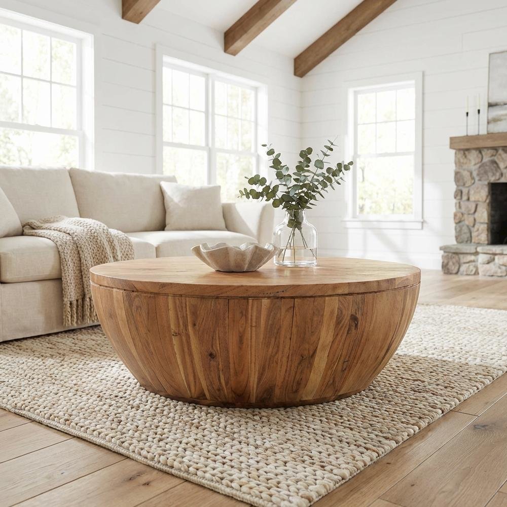 Brown Rustic Coffee Table, Lift-Top Storage Solid Acacia Wood