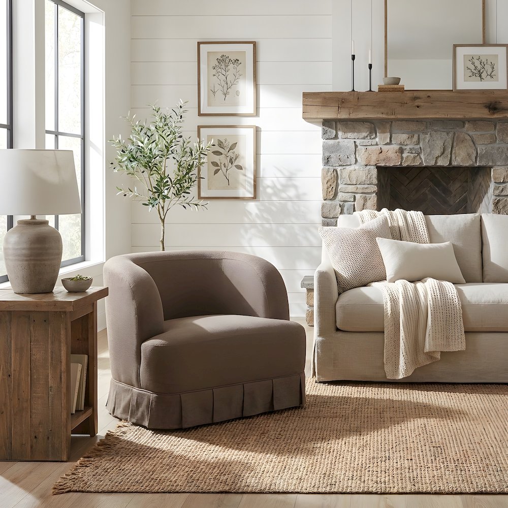 Fabric Upholstered Swivel Accent Chair with Contemporary Style for Living Room