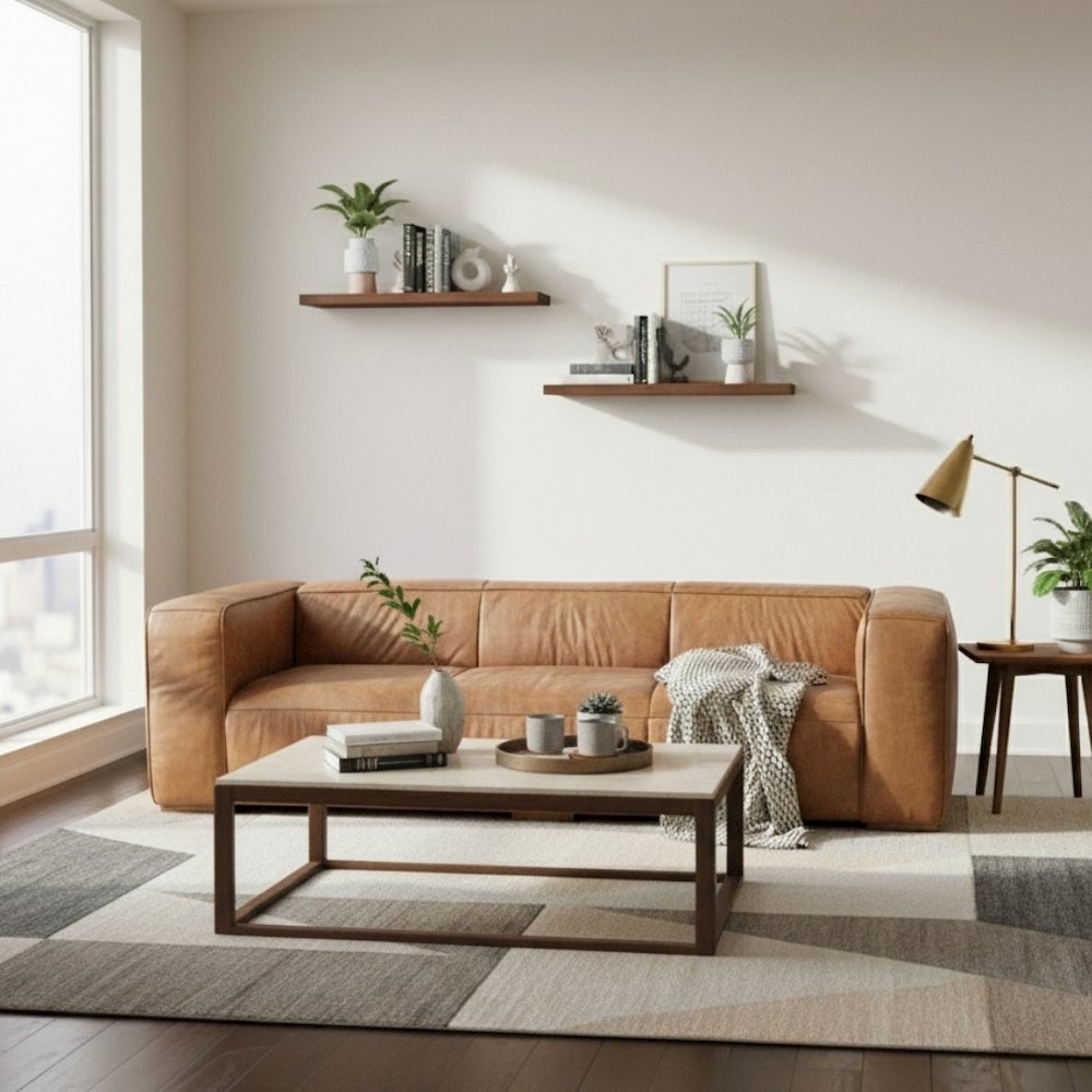 Brown Faux Leather Couch, Midcentury Modern Faux Leather Sofa Design