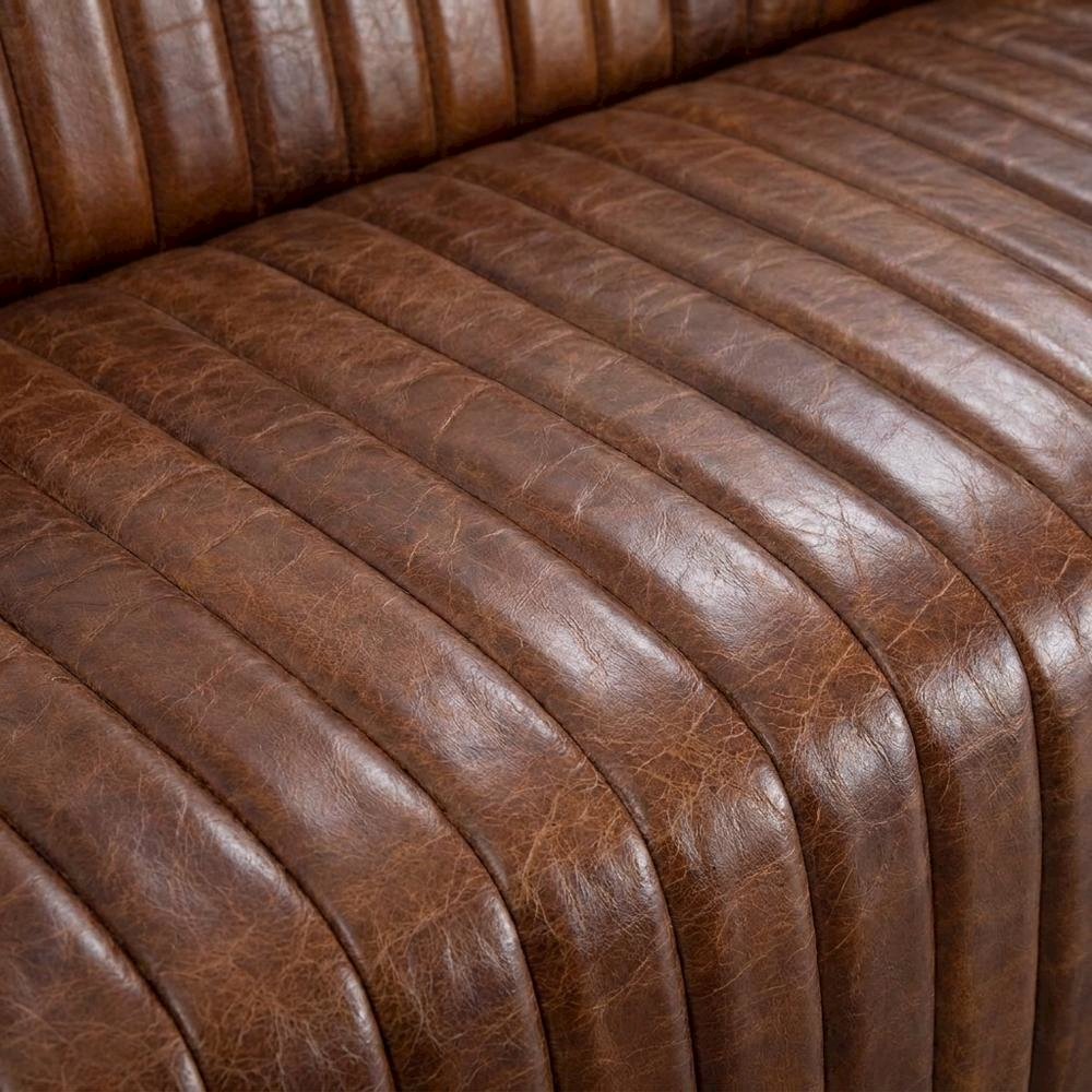 Top-Grain Leather Sofa with Channel Stitching, Industrial Style