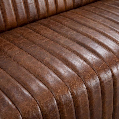 Top-Grain Leather Sofa with Channel Stitching, Industrial Style