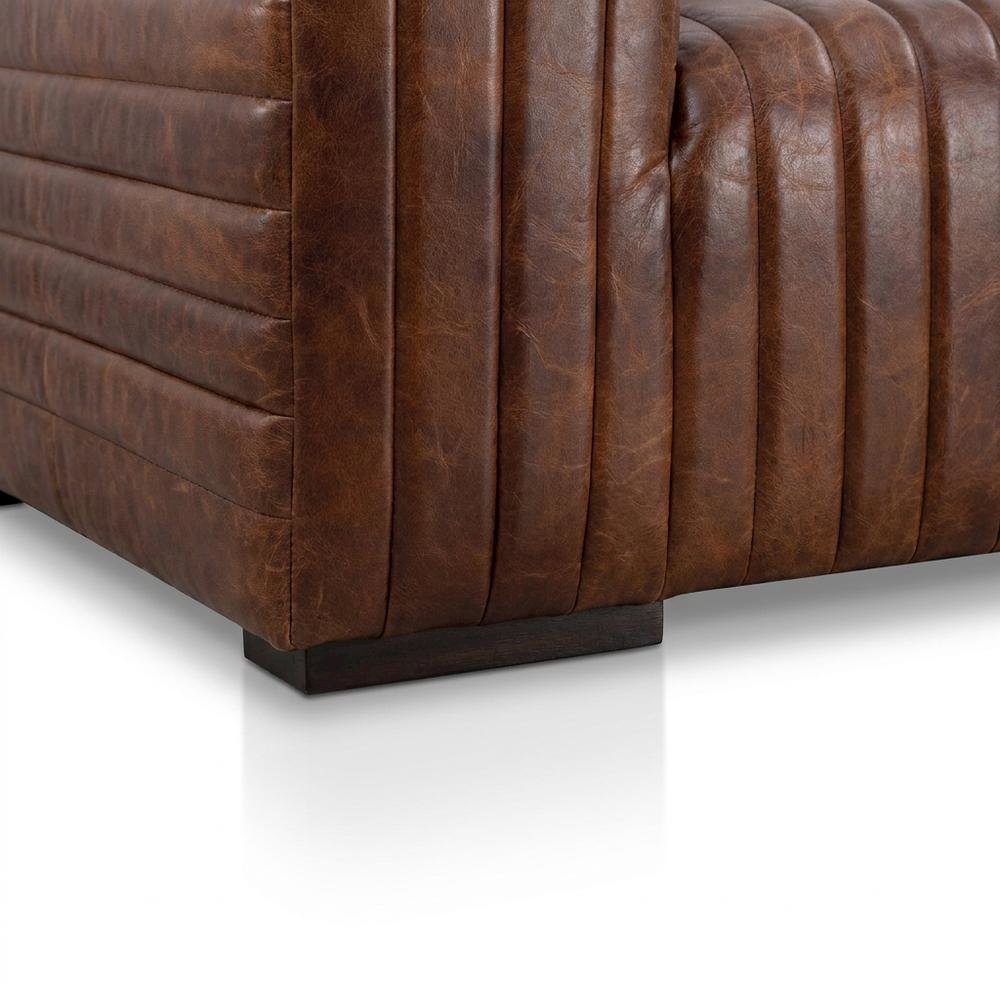 Top-Grain Leather Sofa with Channel Stitching, Industrial Style
