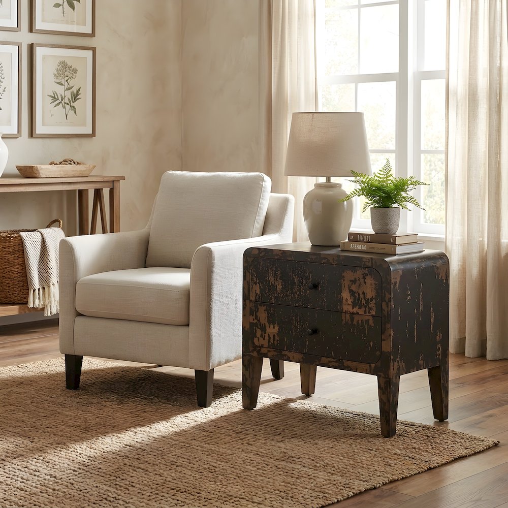 Mango Wood 2-Drawer Nightstand with Distressed Finish and Ball Glides
