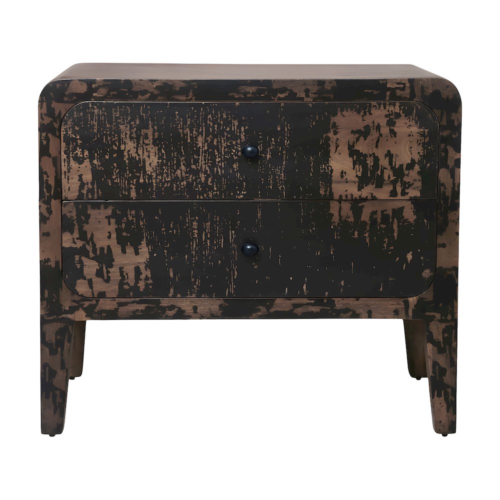 Mango Wood 2-Drawer Nightstand with Distressed Finish and Ball Glides