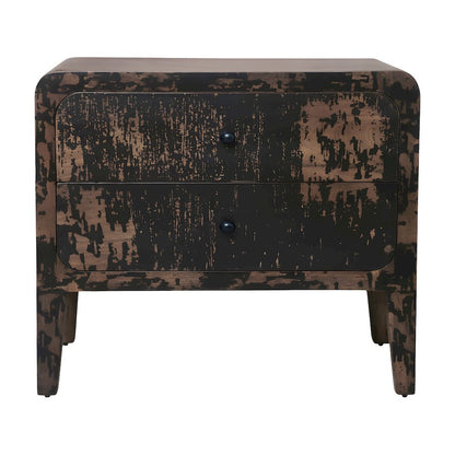 Mango Wood 2-Drawer Nightstand with Distressed Finish and Ball Glides