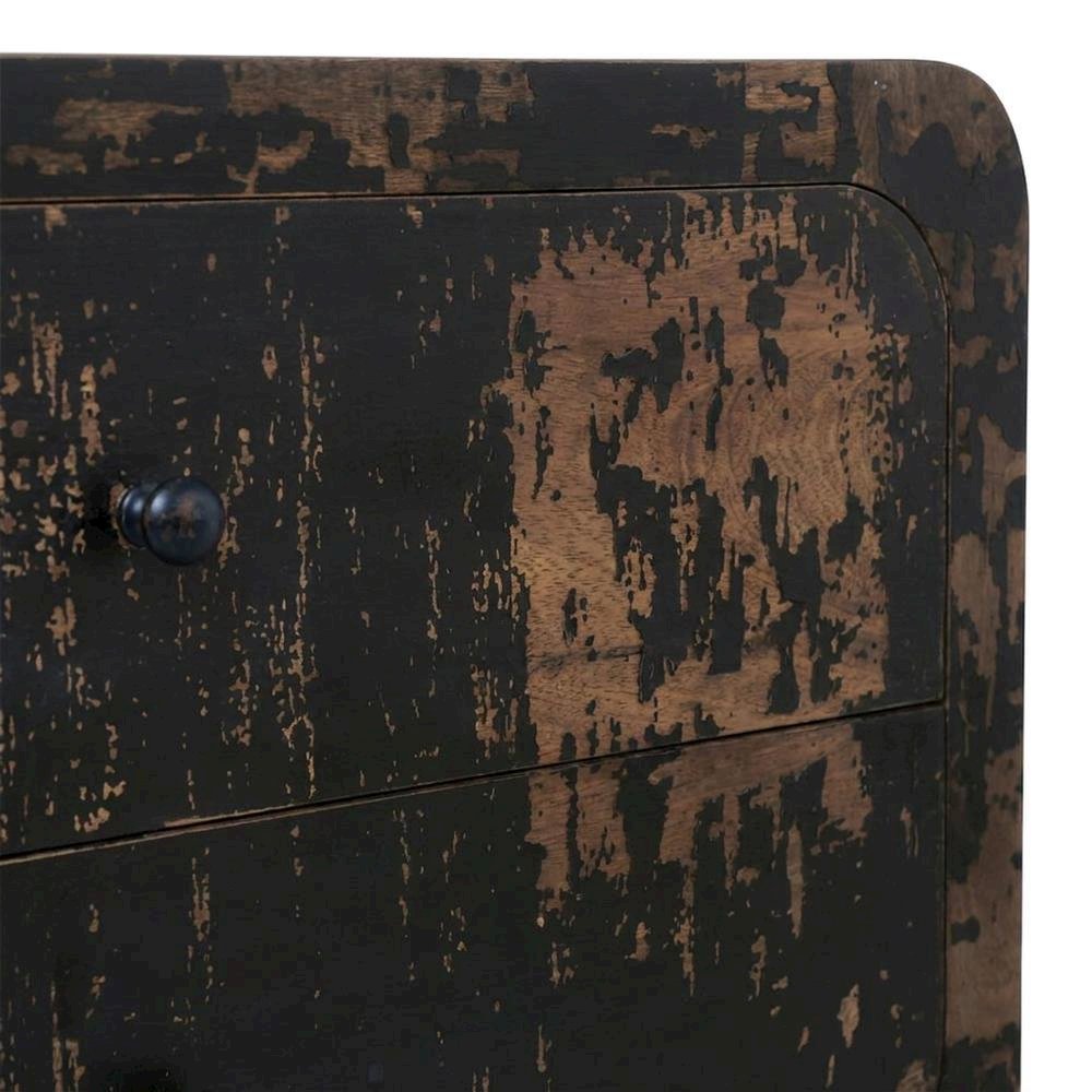 Mango Wood 2-Drawer Nightstand with Distressed Finish and Ball Glides