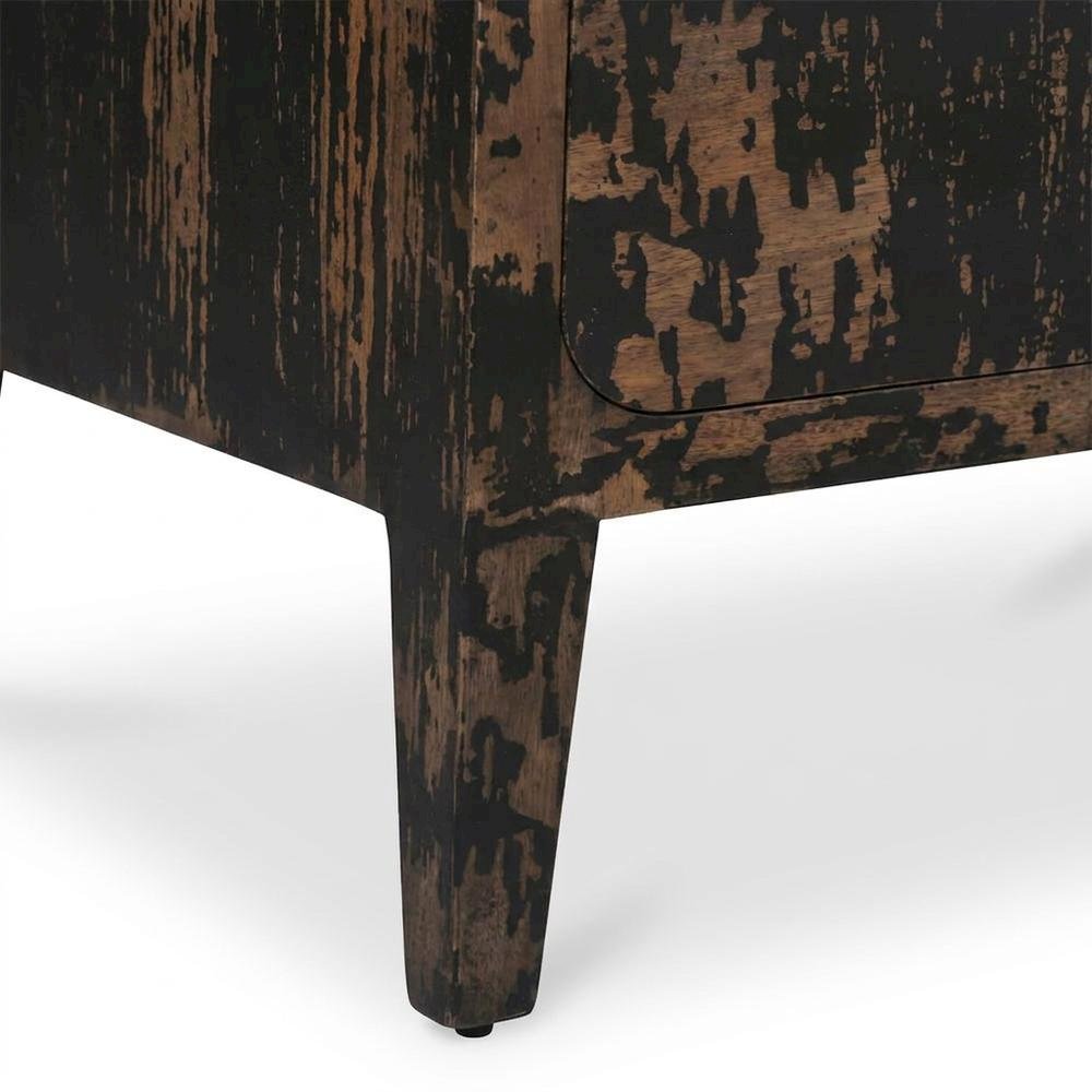 Mango Wood 2-Drawer Nightstand with Distressed Finish and Ball Glides