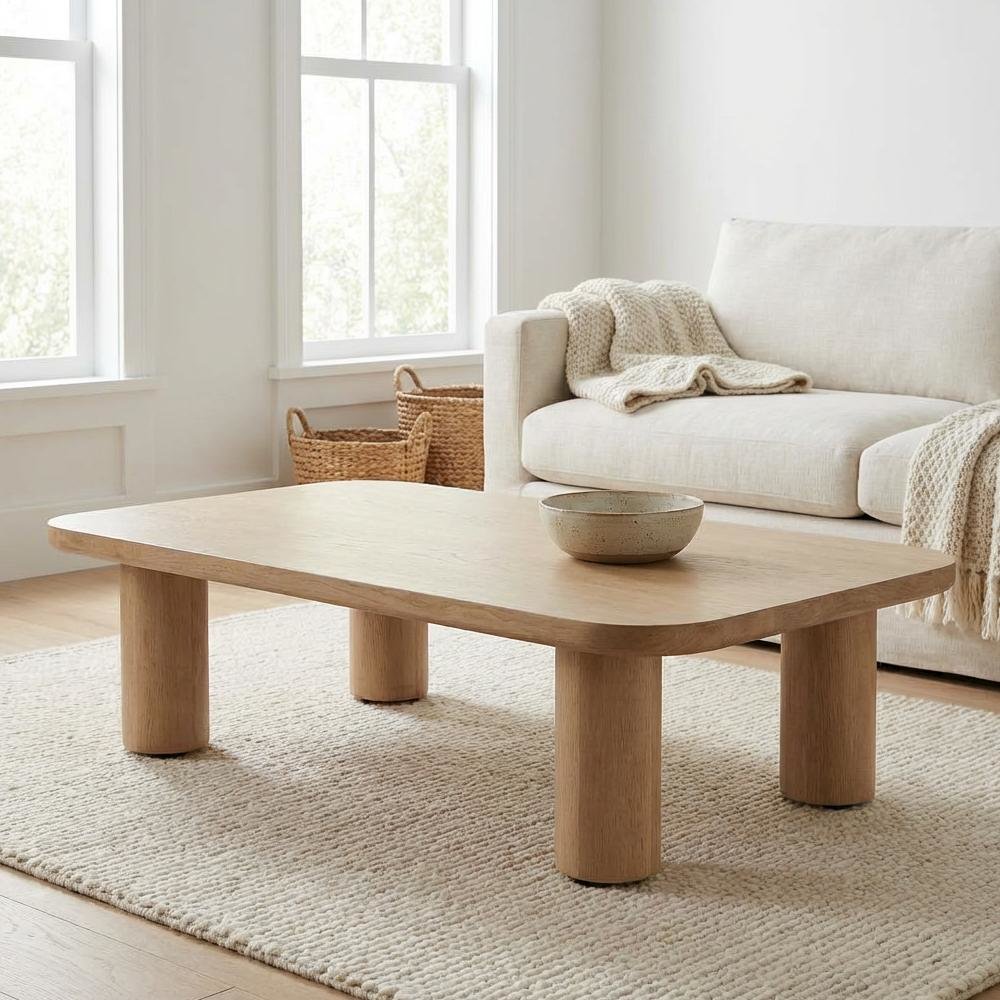 Solid Oak Coffee Table, Iron Frame and Matte Finish, Stain-repellent Design