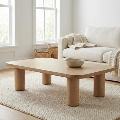 Solid Oak Coffee Table, Iron Frame and Matte Finish, Stain-repellent Design