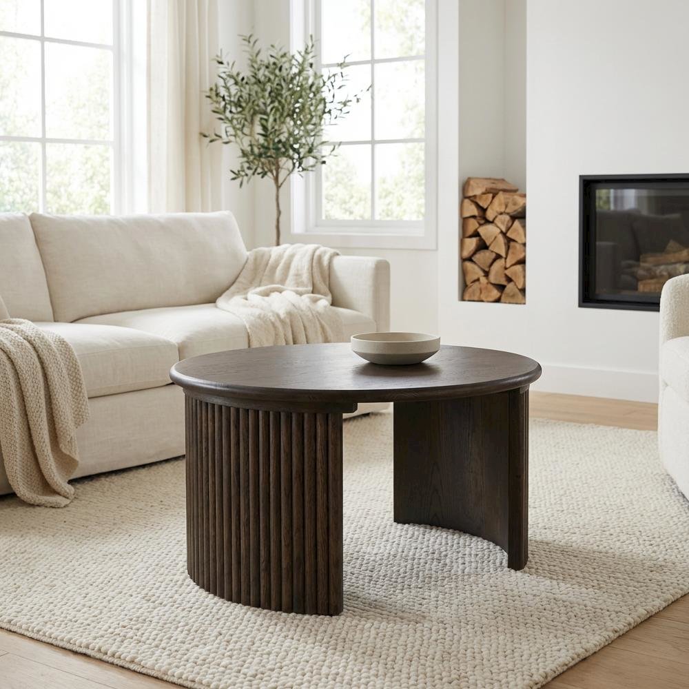 Brown Solid Oak Small Coffee Table with Matte Finish, Stain-Repellent Surface
