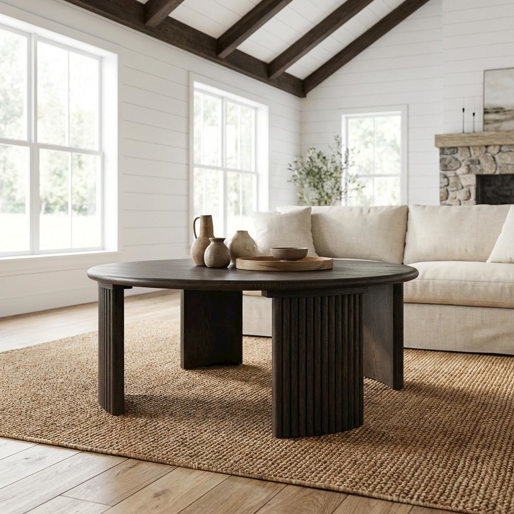 Brown Solid Oak Small Coffee Table with Matte Finish, Stain-Repellent Surface
