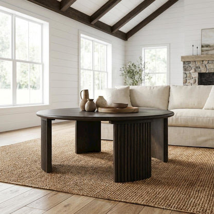 Brown Solid Oak Small Coffee Table with Matte Finish, Stain-Repellent Surface