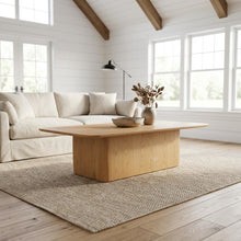 Brown Oak Veneer Coffee Table with Solid Oak Base and Sturdy Design