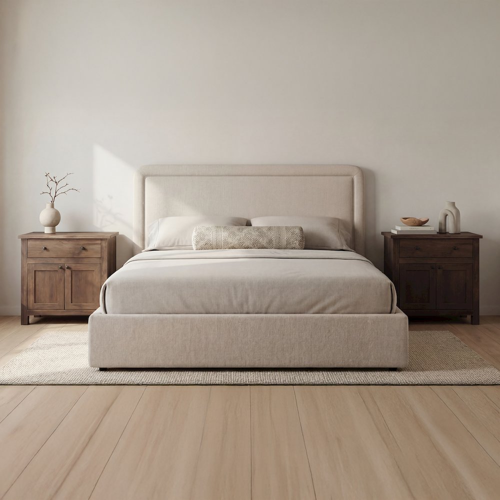 Simon Queen Storage Bed Flecked Beige
