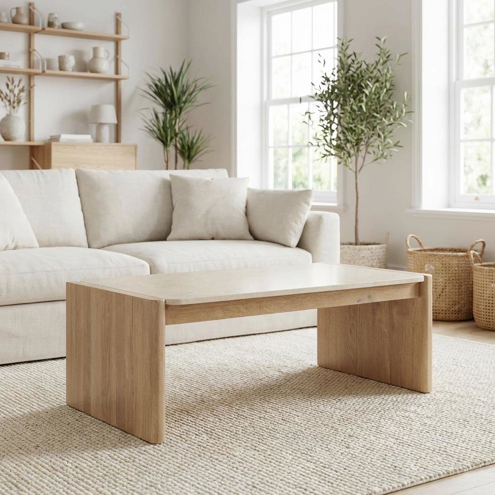Brown Oak Coffee Table with Bottichino Marble Frame and Sturdy Design