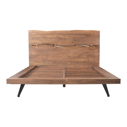 Solid Acacia King Bed Frame and Headboard with Steel Legs, Wooden Bed Frame