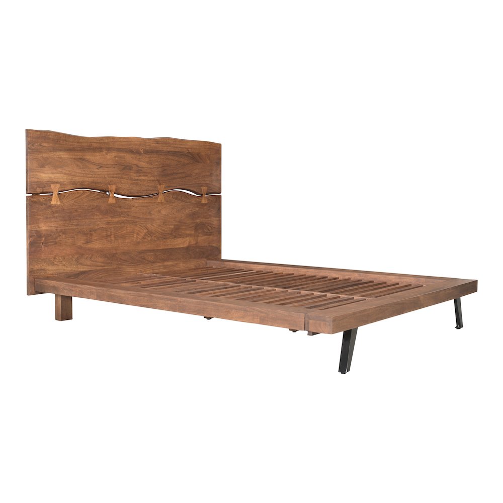 Solid Acacia King Bed Frame and Headboard with Steel Legs, Wooden Bed Frame