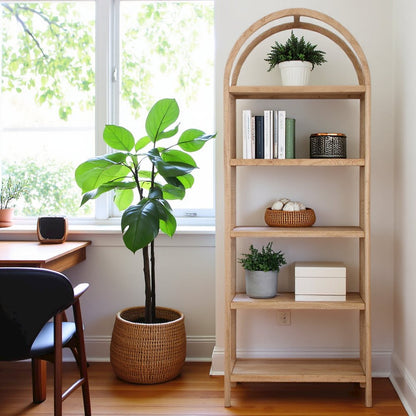 Elegant Tall Brown Wooden Bookcase, 4 Tier Shelf Bookshelf