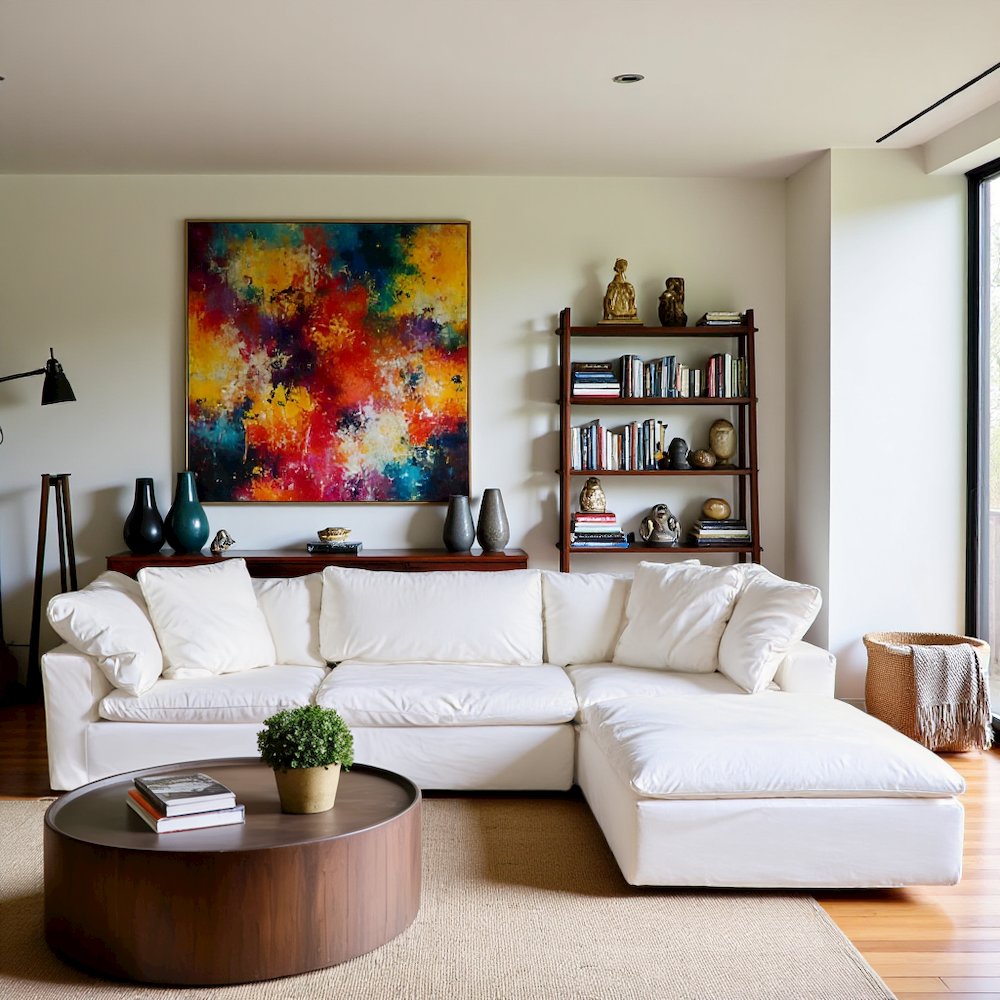Cream White Sectional Sofa for Living Room – Modern Couch with Soft Cushioning