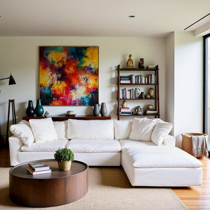 Cream White Sectional Sofa for Living Room – Modern Couch with Soft Cushioning