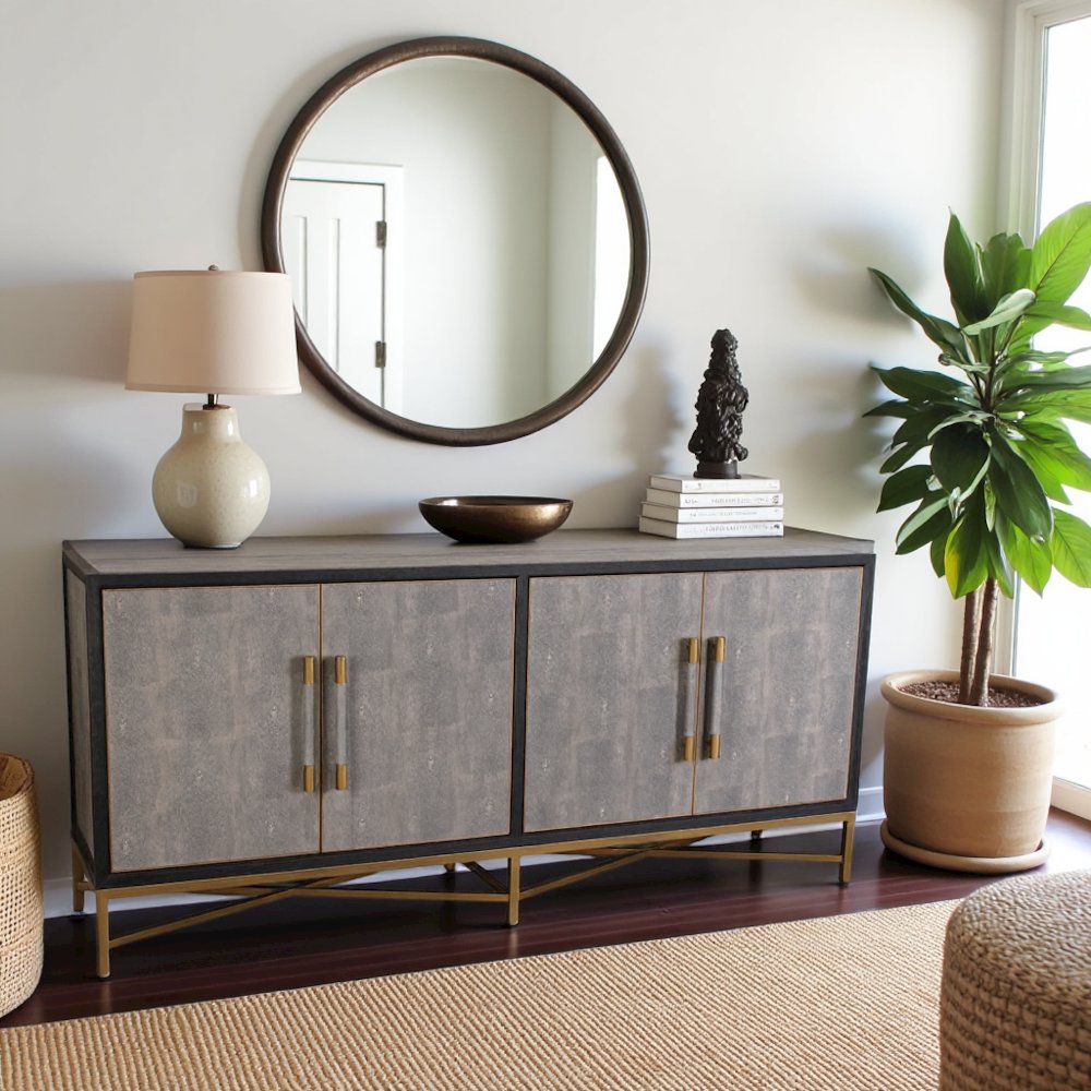 Gray Sideboard Cabinet with Brass Detailing Unique Credenza