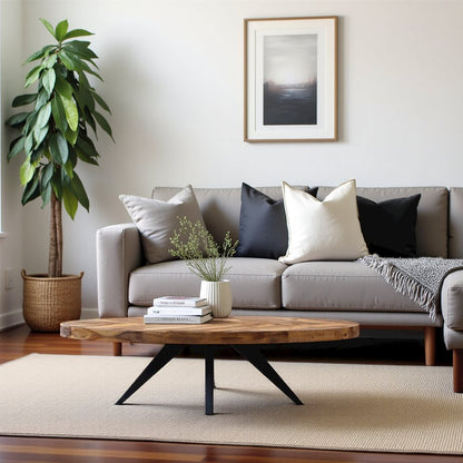 Brown Coffee Table Modern – Wood Oval Coffee Table with Solid Acacia Design