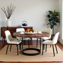 Brown Round Dining Table – Solid Wooden Table with Iron Base