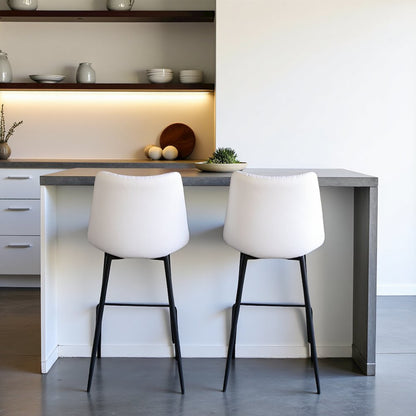 Upholstered White Bar Chairs Set of 2 with Metal Legs and Low Back