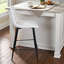 Upholstered White Bar Chairs Set of 2 with Metal Legs and Low Back