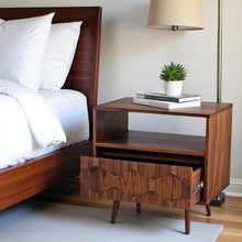 Brown Wooden Nightstand – Solid Sheesham Bedside Table with Drawer
