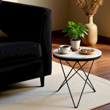 Round Marble Top Side Table with Sleek Black Iron Legs Marble Accent Table