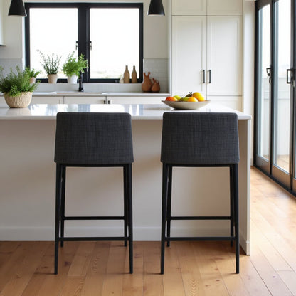 Modern Bar Stool Gray Upholstered Seating Comfy Bar Stool With Steel Frame