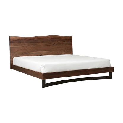 Solid Acacia King Platform Bed with Live-Edge Headboard and Iron Legs