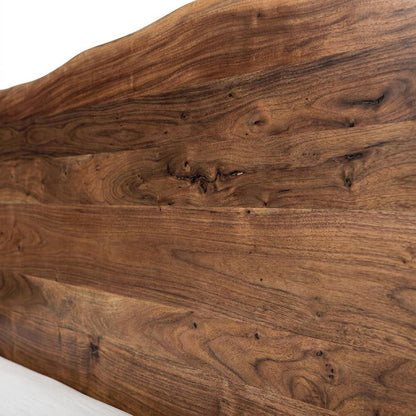 Solid Acacia King Platform Bed with Live-Edge Headboard and Iron Legs