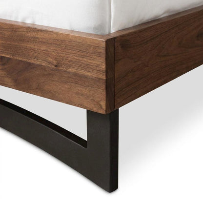 Solid Acacia King Platform Bed with Live-Edge Headboard and Iron Legs