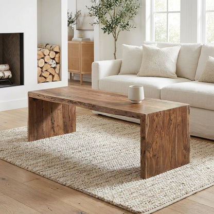 Brown Acacia Wood Coffee Table with Scandinavian Design and Matt Finish