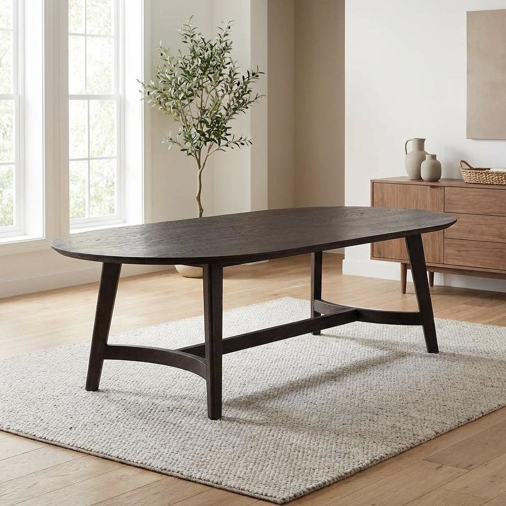 Brown Oak Wood Coffee Table, Solid Wood Top, Metal Hardware Scandinavian Style