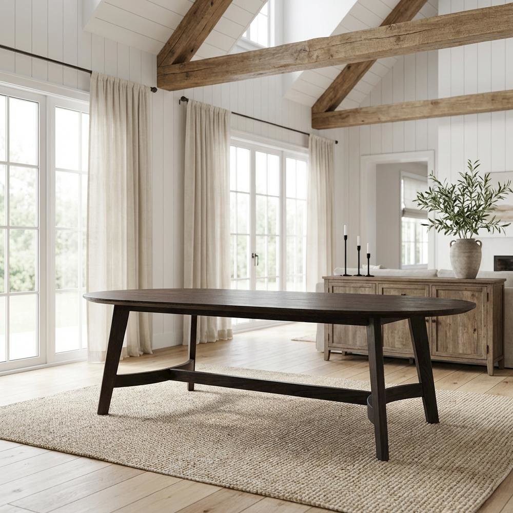 Brown Oak Wood Coffee Table, Solid Wood Top, Metal Hardware Scandinavian Style
