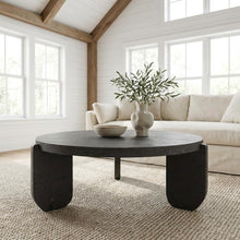 Black Concrete Top Coffee Table with Acacia Legs and Terrazzo Surface