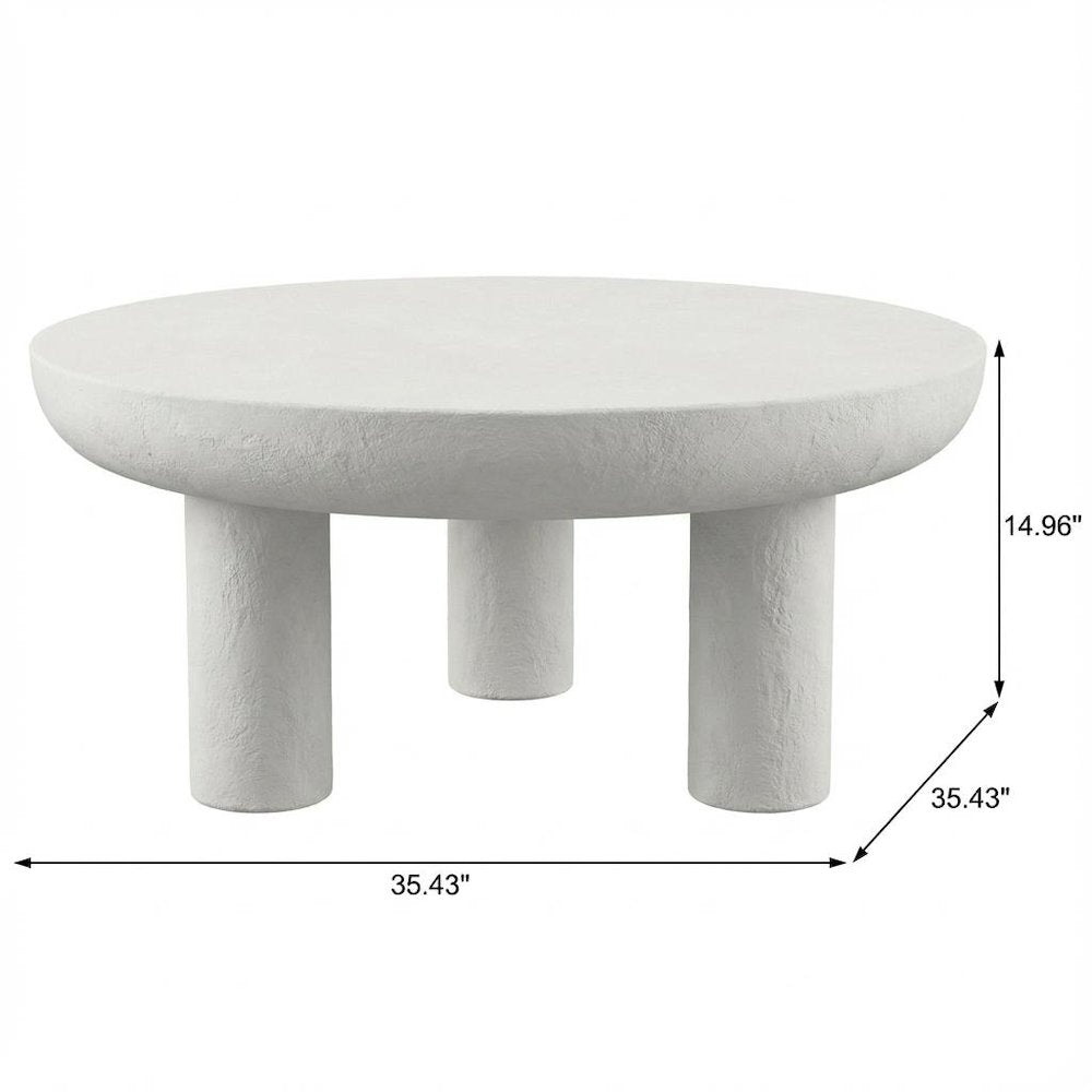 White Concrete Coffee Table with Iron Frame Support and Single Piece Design