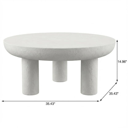 White Concrete Coffee Table with Iron Frame Support and Single Piece Design